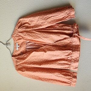 Madewell Blouse Top Shirt Wrap Peach Scatter Star Crossover Waist Tie Size XS